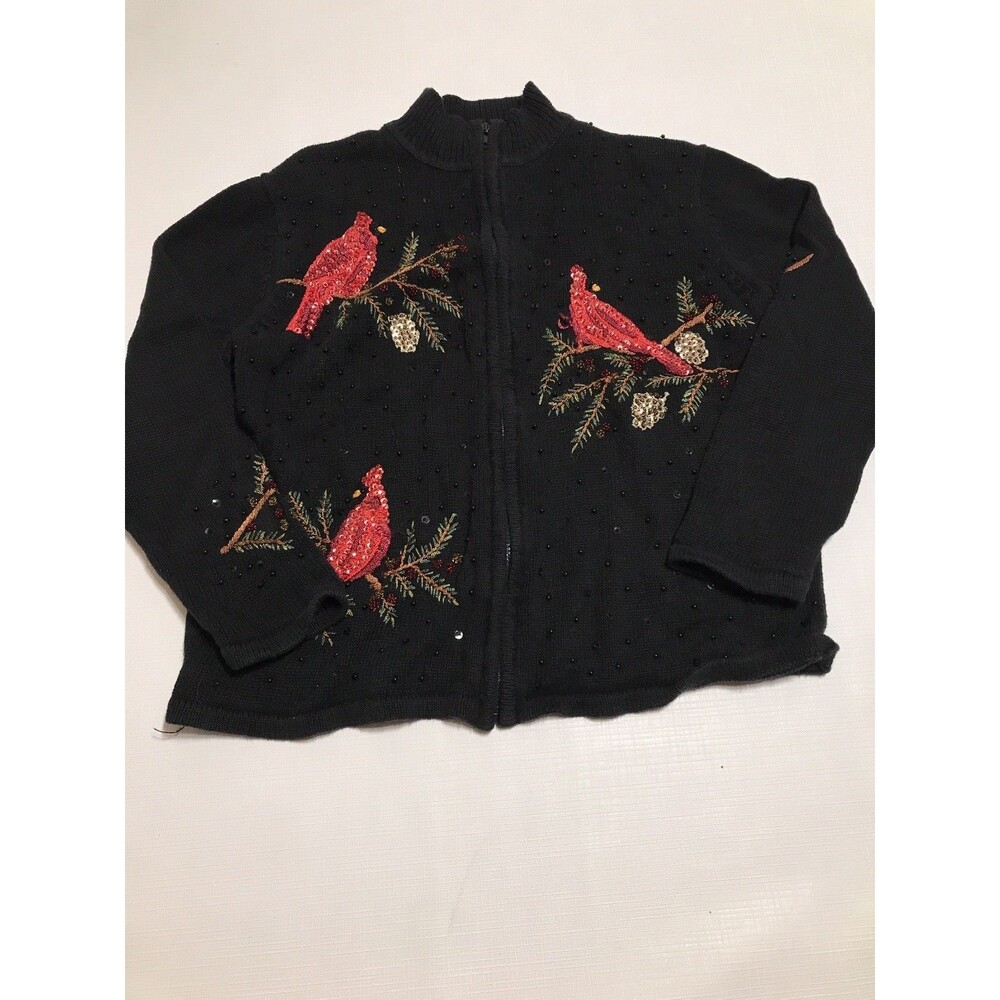 Heirloom Collectibles Full Zip Christmas Sweater Cardinals - Size Medium